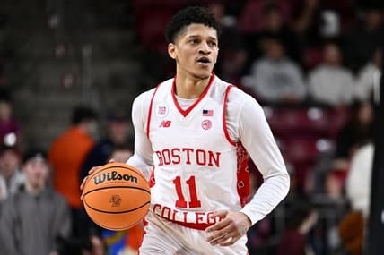 Mar 4, 2023; Chestnut Hill, Massachusetts, USA; Boston College Eagles guard Makai Ashton-Langford (11) dribbles the ball during the second half of a game against the Georgia Tech Yellow Jackets at the Conte Forum. Mandatory Credit: Brian Fluharty-USA TODAY Sports