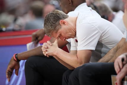 Mar 4, 2023; Fayetteville, Arkansas, USA; Arkansas Razorbacks head coach Eric Musselman during the second half against the Kentucky Wildcats at Bud Walton Arena. Kentucky won 88-79. Mandatory Credit: Nelson Chenault-USA TODAY Sports