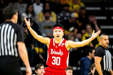 Nebraska guard Keisei Tominaga (30) reacts during a NCAA Big Ten Conference men's basketball game against Iowa, Sunday, March 5, 2023, at Carver-Hawkeye Arena in Iowa City, Iowa.

230305 Nebraska Iowa Mbb 008 Jpg