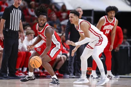 Mar 8, 2023; Chicago, IL, USA; Ohio State Buckeyes guard Bruce Thornton (2) is defended by Wisconsin Badgers guard Jordan Davis (2) during the second half at United Center. Mandatory Credit: Kamil Krzaczynski-USA TODAY Sports