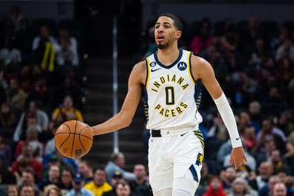 Mar 9, 2023; Indianapolis, Indiana, USA;  Indiana Pacers guard Tyrese Haliburton (0) dribbles the ball in the second quarter against the Houston Rockets at Gainbridge Fieldhouse. Mandatory Credit: Trevor Ruszkowski-USA TODAY Sports