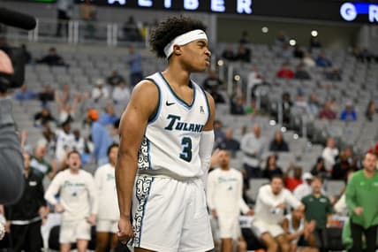 Mar 10, 2023; Fort Worth, TX, USA; Tulane Green Wave guard Jalen Cook (3) reacts after scoring a basket against the Tulane Green Wave during the second half at Dickies Arena. Mandatory Credit: Jerome Miron-USA TODAY Sports