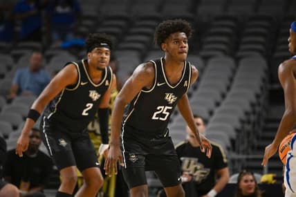 Mar 10, 2023; Fort Worth, TX, USA; UCF Knights forward Taylor Hendricks (25) in action during the game between the UCF Knights and the Memphis Tigers at Dickies Arena. Mandatory Credit: Jerome Miron-USA TODAY Sports