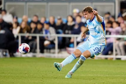 Mar 11, 2023; San Jose, California, USA; Colorado Rapids defender Andreas Maxs  (5) kicks the ball against the San Jose Earthquakes during the second half at PayPal Park. Mandatory Credit: Robert Edwards-USA TODAY Sports