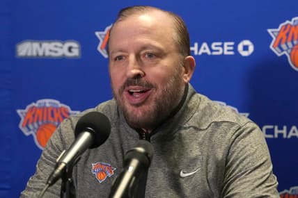 Mar 12, 2023; Los Angeles, California, USA; New York Knicks coach Tom Thibodeau at a press conference at Crypto.com Arena. Mandatory Credit: Kirby Lee-USA TODAY Sports