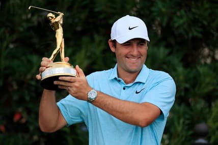 March 12: Scottie Scheffler holds up The Players Championship trophy at TPC Sawgrass in Ponte Vedra Beach, Florida.

Syndication Florida Times Union
