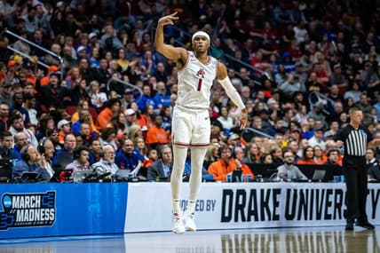 Arkansas' Ricky Council IV celebrates making a three-pointer during the NCAA men's basketball tournament first round match-up between Illinois and Arkansas, on Thursday, March 16, 2023, at Wells Fargo Arena, in Des Moines, Iowa.

0316 Illinos Arkansas 010 Arw