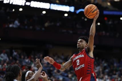 Mar 17, 2023; Columbus, OH, USA; Florida Atlantic Owls guard Nicholas Boyd (2) shoots the ball in the first half against the Memphis Tigers at Nationwide Arena. Mandatory Credit: Joseph Maiorana-USA TODAY Sports