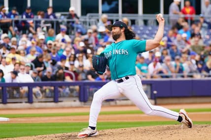 Mar 19, 2023; Peoria, Arizona, USA;  Seattle Mariners pitcher Robbie Ray (38) on the mound in the fifth inning during a spring training game against the Chicago White Sox at Peoria Sports Complex. Mandatory Credit: Allan Henry-USA TODAY Sports