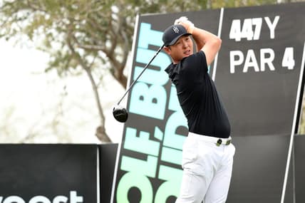 Mar 19, 2023; Tucson, Arizona, USA; Danny Lee hits from the 18th tee during the final round of the LIV Golf event at The Gallery Golf Club. Mandatory Credit: Zachary BonDurant-USA TODAY Sports