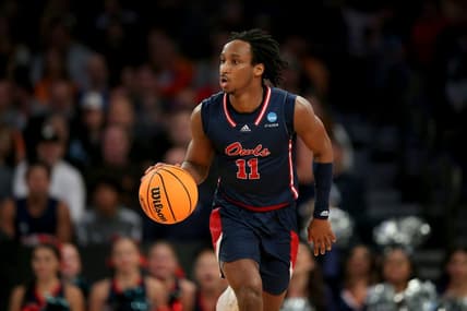 Mar 23, 2023; New York, NY, USA; Florida Atlantic Owls guard Michael Forrest (11) brings the ball up court against the Tennessee Volunteers during the first half at Madison Square Garden. Mandatory Credit: Brad Penner-USA TODAY Sports