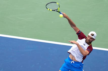 Maxime Cressy hits a slam while playing against Botic van de Zandschulp at the Western & Southern Open at the Lindner Family Tennis Center in Mason, Ohio, on Sunday, Aug. 14, 2022.

Western Southern Open Day One 012