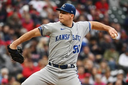 Oct 1, 2022; Cleveland, Ohio, USA; Kansas City Royals starting pitcher Kris Bubic (50) throws a pitch during the first inning against the Cleveland Guardians at Progressive Field. Mandatory Credit: Ken Blaze-USA TODAY Sports