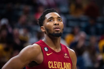 Feb 5, 2023; Indianapolis, Indiana, USA; Cleveland Cavaliers guard Donovan Mitchell (45) in the second half against the Indiana Pacers at Gainbridge Fieldhouse. Mandatory Credit: Trevor Ruszkowski-USA TODAY Sports