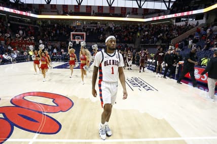 Feb 18, 2023; Oxford, Mississippi, USA; Mississippi Rebels guard Amaree Abram (1) walks off the court after being defeated by the Mississippi State Bulldogs at The Sandy and John Black Pavilion at Ole Miss. Mandatory Credit: Petre Thomas-USA TODAY Sports
