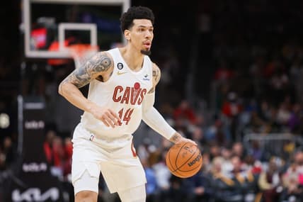 Feb 24, 2023; Atlanta, Georgia, USA; Cleveland Cavaliers forward Danny Green (14) dribbles against the Atlanta Hawks in the second quarter at State Farm Arena. Mandatory Credit: Brett Davis-USA TODAY Sports