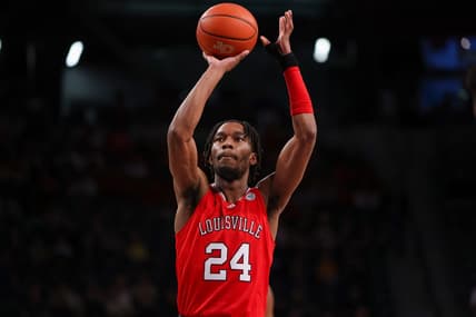 Feb 25, 2023; Atlanta, Georgia, USA; Louisville Cardinals forward Jae'Lyn Withers (24) shoots a free throw against the Georgia Tech Yellow Jackets in the first half at McCamish Pavilion. Mandatory Credit: Brett Davis-USA TODAY Sports