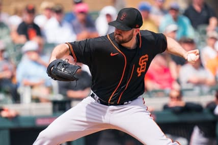 Mar 10, 2023; Salt River Pima-Maricopa, Arizona, USA; San Francisco Giants pitcher Alex Wood (57) on the mound in the first inning during a spring training game against the Colorado Rockies at Salt River Fields at Talking Stick. Mandatory Credit: Allan Henry-USA TODAY Sports