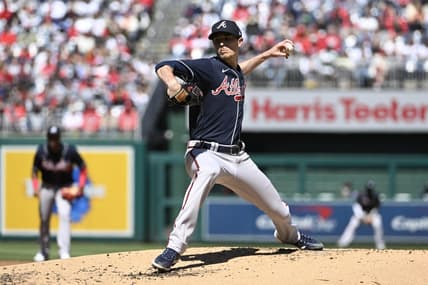 Mar 30, 2023; Washington, District of Columbia, USA; Atlanta Braves starting pitcher Max Fried (54) throws to the Washington Nationals during the first inning at Nationals Park. Mandatory Credit: Brad Mills-USA TODAY Sports