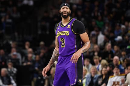 Mar 31, 2023; Minneapolis, Minnesota, USA; Los Angeles Lakers forward Anthony Davis (3) looks on during the first quarter against the Minnesota Timberwolves at Target Center. Mandatory Credit: Matt Krohn-USA TODAY Sports