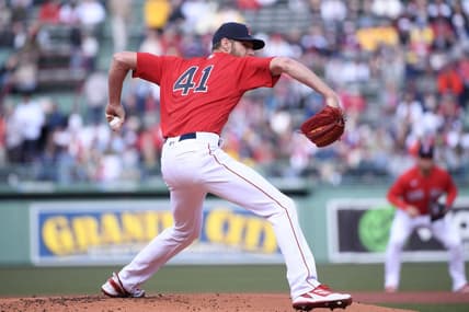 Apr 1, 2023; Boston, Massachusetts, USA;  Boston Red Sox starting pitcher Chris Sale (41) pitches during the first inning against the Baltimore Orioles at Fenway Park. Mandatory Credit: Bob DeChiara-USA TODAY Sports