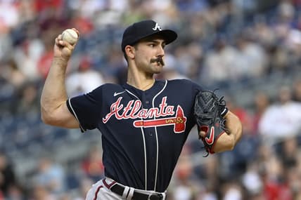 Apr 1, 2023; Washington, District of Columbia, USA; Atlanta Braves starting pitcher Spencer Strider (99) throws to the Washington Nationals during the second inning at Nationals Park. Mandatory Credit: Brad Mills-USA TODAY Sports