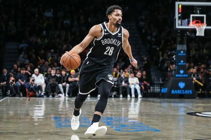 Mar 29, 2023; Brooklyn, New York, USA;  Brooklyn Nets guard Spencer Dinwiddie (26) at Barclays Center. Mandatory Credit: Wendell Cruz-USA TODAY Sports