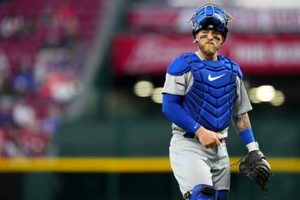 Chicago Cubs catcher Tucker Barnhart (18) walks back to home plate after a mound visit in the fourth inning of a baseball game between the Chicago Cubs and the Cincinnati Reds, Monday, April 3, 2023, at Great American Ball Park in Cincinnati. The Cincinnati Reds won, 7-6.

Chicago Cubs At Cincinnati Reds April 3 0303