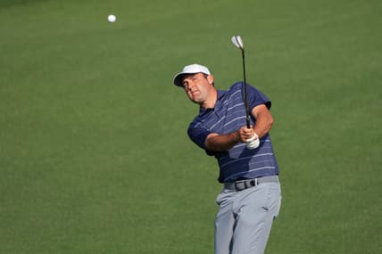 Apr 5, 2023; Augusta, Georgia, USA; Scottie Scheffler plays a shot on the second hole during a practice round for The Masters golf tournament at Augusta National Golf Club. Mandatory Credit: Kyle Terada-USA TODAY Network