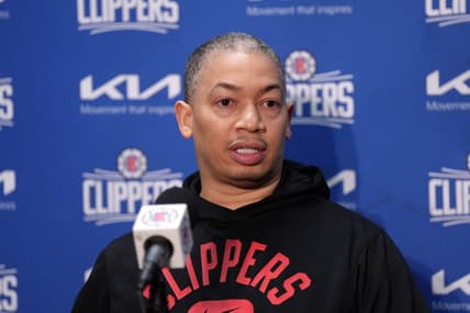 Apr 5, 2023; Los Angeles, California, USA; LA Clippers coach Tyronn Lue at a press conference during the game against the Los Angeles Lakers at Crypto.com Arena. Mandatory Credit: Kirby Lee-USA TODAY Sports