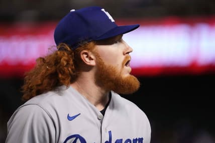 Apr 6, 2023; Phoenix, Arizona, USA; Los Angeles Dodgers starting pitcher Dustin May (85) looks on against the Arizona Diamondbacks during the fifth inning at Chase Field. Mandatory Credit: Joe Camporeale-USA TODAY Sports