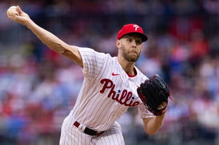 Apr 7, 2023; Philadelphia, Pennsylvania, USA; Philadelphia Phillies starting pitcher Zack Wheeler (45) throws a pitch second inning against the Cincinnati Reds at Citizens Bank Park. Mandatory Credit: Bill Streicher-USA TODAY Sports