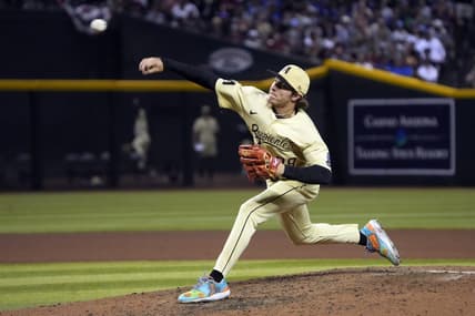 Apr 7, 2023; Phoenix, Arizona, USA; Arizona Diamondbacks relief pitcher Drey Jameson (99) throws against the Los Angeles Dodgers in the sixth inning at Chase Field. Mandatory Credit: Rick Scuteri-USA TODAY Sports