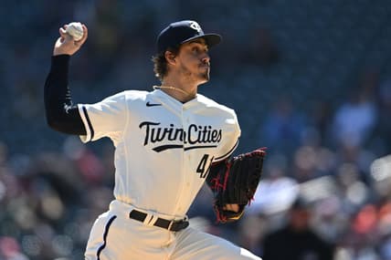 Apr 8, 2023; Minneapolis, Minnesota, USA;  Minnesota Twins starting pitcher Joe Ryan (41) throws a pitch against the Houston Astros during the first inning at Target Field. Mandatory Credit: Jeffrey Becker-USA TODAY Sports