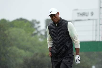 Apr 8, 2023; Augusta, Georgia, USA; Tiger Woods walks to the 18th green during the second round of The Masters golf tournament. Mandatory Credit: Kyle Terada-USA TODAY Network