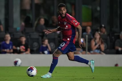 Apr 8, 2023; Fort Lauderdale, Florida, USA; FC Dallas forward Jesus Ferreira (10) runs with the ball during the first half at DRV PNK Stadium. Mandatory Credit: Eric Espada-USA TODAY Sports