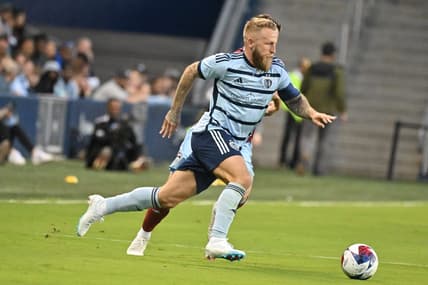 Apr 8, 2023; Kansas City, Kansas, USA; Sporting Kansas City forward Johnny Russell (7) in action during the first half at Children's Mercy Park. Mandatory Credit: Peter Aiken-USA TODAY Sports