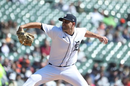 Detroit Tigers starter Matthew Boyd (48) pitches against the Boston Red Sox during the first inning at Comerica Park in Detroit on Sunday, April 9, 2023.

Tigersbost3 040923 Kd307