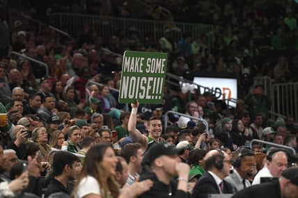 Apr 9, 2023; Boston, Massachusetts, USA; A fan holds a sign during the first half at TD Garden. Mandatory Credit: Bob DeChiara-USA TODAY Sports