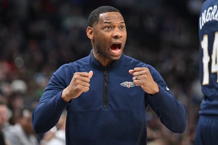 Apr 9, 2023; Minneapolis, Minnesota, USA; New Orleans Pelicans head coach Willie Green reacts during the third quarter against the Minnesota Timberwolves at Target Center. Mandatory Credit: Jeffrey Becker-USA TODAY Sports