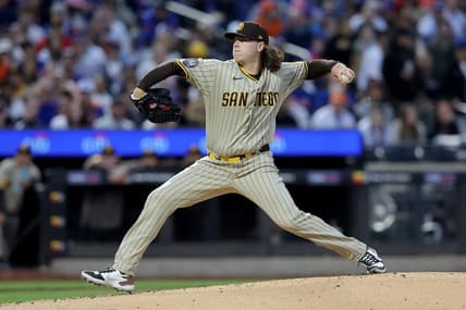 Apr 11, 2023; New York City, New York, USA; San Diego Padres starting pitcher Ryan Weathers (40) pitches against the New York Mets during the first inning at Citi Field. Mandatory Credit: Brad Penner-USA TODAY Sports