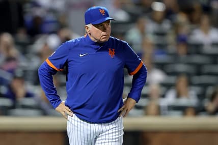 Apr 11, 2023; New York City, New York, USA; New York Mets manager Buck Showalter (11) reacts during the ninth inning against the San Diego Padres at Citi Field. Mandatory Credit: Brad Penner-USA TODAY Sports