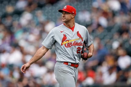 Apr 12, 2023; Denver, Colorado, USA; St. Louis Cardinals starting pitcher Jack Flaherty (22) walks to the dugout after being pulled in the sixth inning against the Colorado Rockies at Coors Field. Mandatory Credit: Isaiah J. Downing-USA TODAY Sports