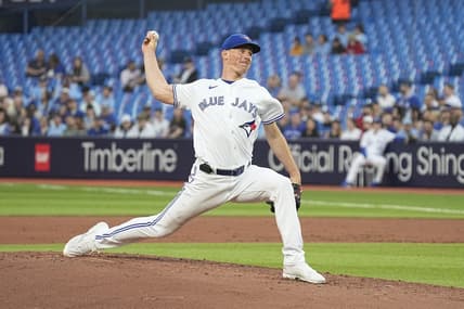 Apr 13, 2023; Toronto, Ontario, CAN; Toronto Blue Jays starting pitcher Chris Bassitt (40) pitches to the Detroit Tigers during the second inning at Rogers Centre. Mandatory Credit: John E. Sokolowski-USA TODAY Sports