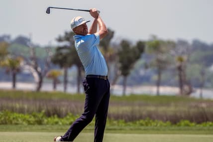 Apr 14, 2023; Hilton Head, South Carolina, USA; Jimmy Walker plays from the 18th fairway during the second round of the RBC Heritage golf tournament. Mandatory Credit: David Yeazell-USA TODAY Sports