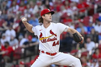 Apr 14, 2023; St. Louis, Missouri, USA;  St. Louis Cardinals starting pitcher Jake Woodford (44) pitches against the Pittsburgh Pirates during the first inning at Busch Stadium. Mandatory Credit: Jeff Curry-USA TODAY Sports