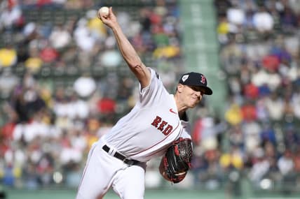 Apr 15, 2023; Boston, Massachusetts, USA; Boston Red Sox starting pitcher Nick Pivetta pitches during the first inning against the Los Angeles Angels at Fenway Park. Mandatory Credit: Bob DeChiara-USA TODAY Sports