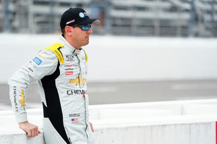 Apr 15, 2023; Martinsville, Virginia, USA; NASCAR Cup Series driver Kyle Busch (8)  waits on pit road before practice and qualifying at Martinsville Speedway. Mandatory Credit: John David Mercer-USA TODAY Sports