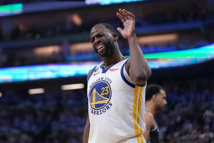Apr 15, 2023; Sacramento, California, USA; Golden State Warriors forward Draymond Green (23) reacts to a foul call against the Warriors during action against the Sacramento Kings in the first quarter during game one of the 2023 NBA playoffs at the Golden 1 Center. Mandatory Credit: Cary Edmondson-USA TODAY Sports