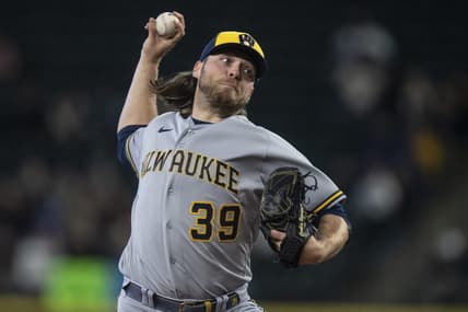 Apr 17, 2023; Seattle, Washington, USA; Milwaukee Brewers starter Corbin Burnes (39) delivers a pitch during the first inning against the Seattle Mariners at T-Mobile Park. Mandatory Credit: Stephen Brashear-USA TODAY Sports